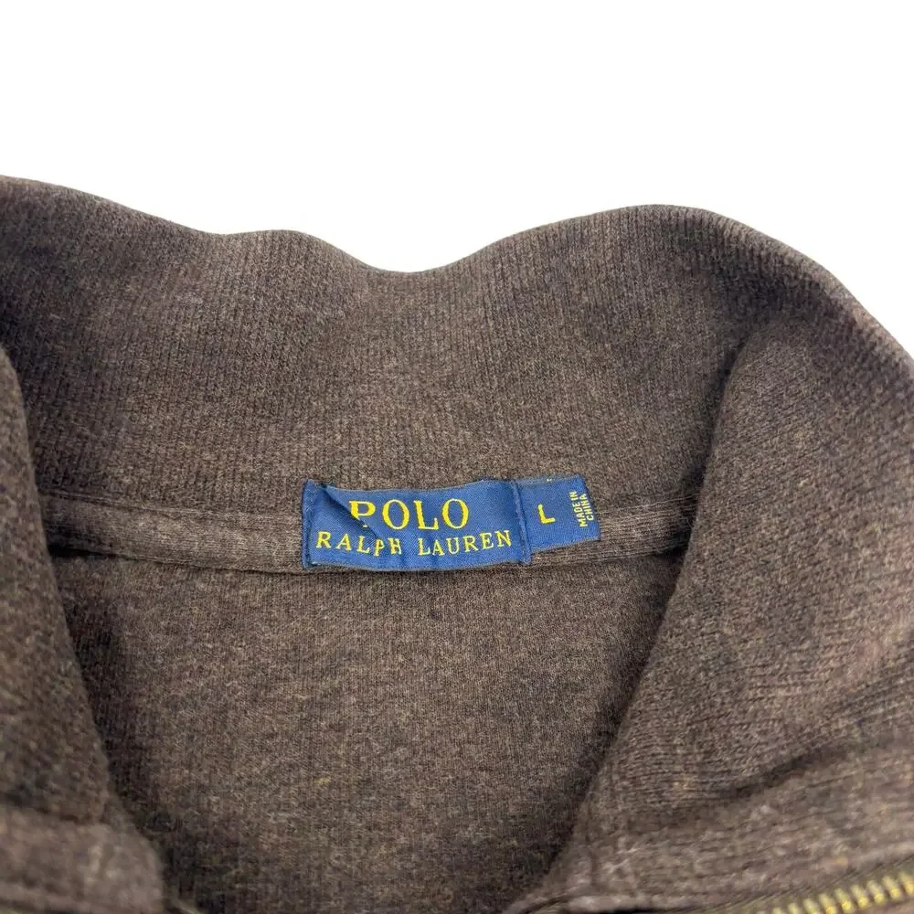 Polo Ralph Lauren Large Brown 1/4 Zip Cotton Pullover Long Sleeve Sweater